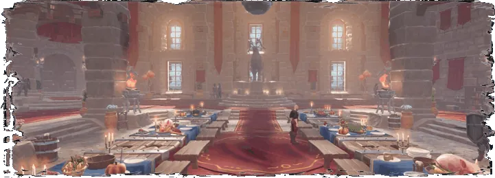 Exploring the great hall, a misty lake and a glowing forest
